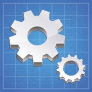 Vector gear icon - metal signs on blue background