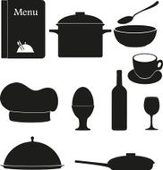 set kitchen icons for restaurant cooking black silhouette vector illustration N2