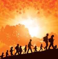 Walk-a-Thon or Hikers in Autumn Background