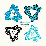 Vintage inspired watercolor freestyle monogram frame template N2