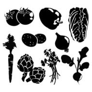 Black isolated vegetables silhouettes icons vectors