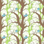 Pattern with birds trees and branches