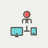 Man with computer set thin line icon N2