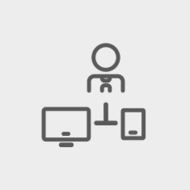 Man with computer set thin line icon N3
