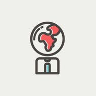 Human with globe head thin line icon N2