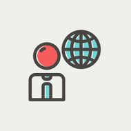Businessman with global thin line icon N2