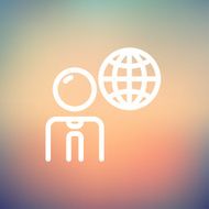 Businessman with global thin line icon N3