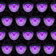 Abstract purple colored polygonal geometric red-shanked douc langur seamless background N2