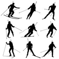 Set of vector silhouettes biathletes