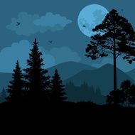 Landscape trees moon and mountains N2
