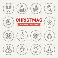 Set of round and outlined Christmas icons