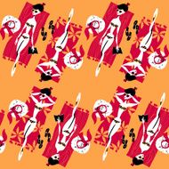 Girls sunbathing on a beach Retro style Seamless background pattern