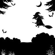 Witch flying over the forest silhouette