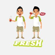 teen drink a soda from bottle fresh - vector N2