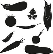 set of icons vegetables black silhouette vector illustration