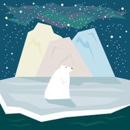 simple graphic flat style polar bear on starry sky background N2