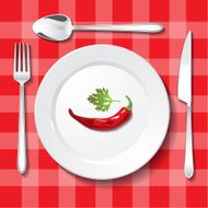 Table appointments on red tablecloth