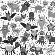 Cute cartoon Monsters Set seamless pattern on white background Vector N2