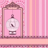 Vintage background with birdcage and bird Vector N2