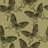 Seamless wallpaper with butterflies hand-drawing Vector illustration
