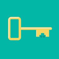 Golden car key wheel icon Flat design Green background