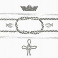 Nautical card with frame marine knots ropes boat and fish