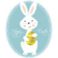 Happy Easter card Bunny holding easter egg N2