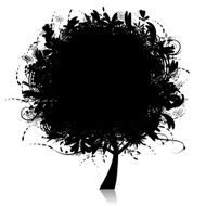 Floral tree silhouette black