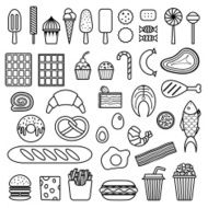 Icon of sweets fast food meat and fish