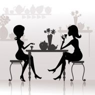 silhouette of beautiful girls in cafes