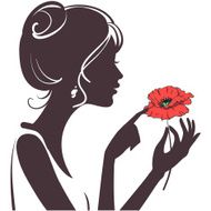 Beautiful girl Silhouette with poppy