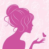 beauty girl silhouette with butterfly