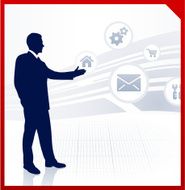 businessman displaying internet icons