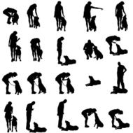 Vector silhouette of people with a dog N3