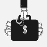 suitcase with american dollars handcuffed to a businessman hand