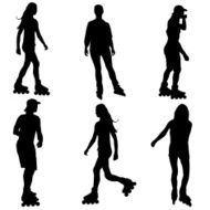 Silhouettes of people rollerskating