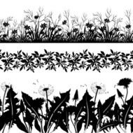 Flowers and grass silhouette set seamless