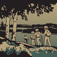 Group of tourists going on a journey