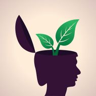 Thinking concept-Human head with leaf icon