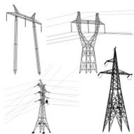 Set silhouette of high voltage power lines