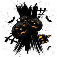 Grungy Halloween background with pumpkins house and bats