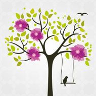 Wedding floral card with Swing and Birds - Illustration