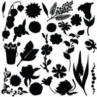 Vector silhouette of different flowers N3
