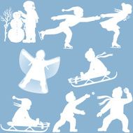 Children playing in Winter silhouettes