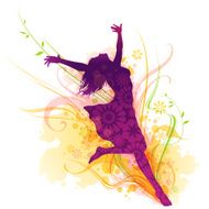 Cheerful Young Woman Silhouette Jumping For Joy
