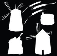 vector silhouette of the mills and spikelets
