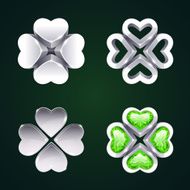 Vector Silver Four-leaf Clovers Set2