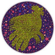 Rooster painted by of colored circles