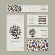 Art tree with mugs and cups Business cards design