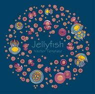 Abstract round frame with cartoon jellyfish